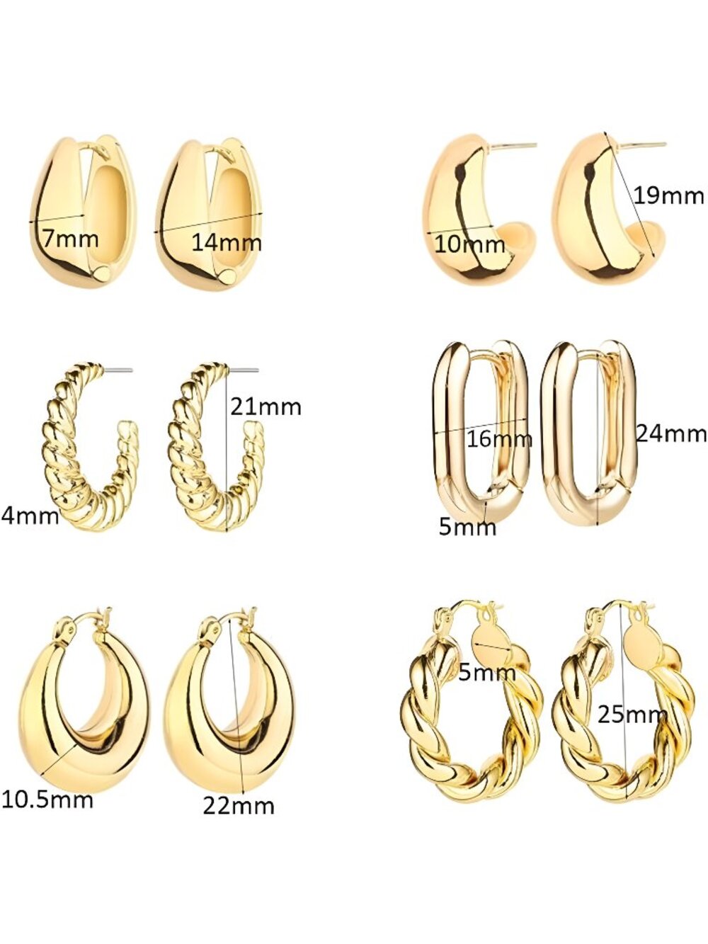6 Pairs 14K Gold Hoop Earrings for Women Lightweight Multipack Hypoallergenic